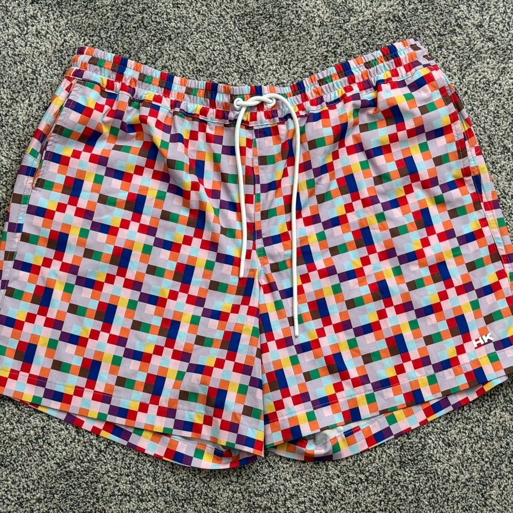 Set of 2 Humankind Swim Shorts Multicolor Checkered and Black size XL